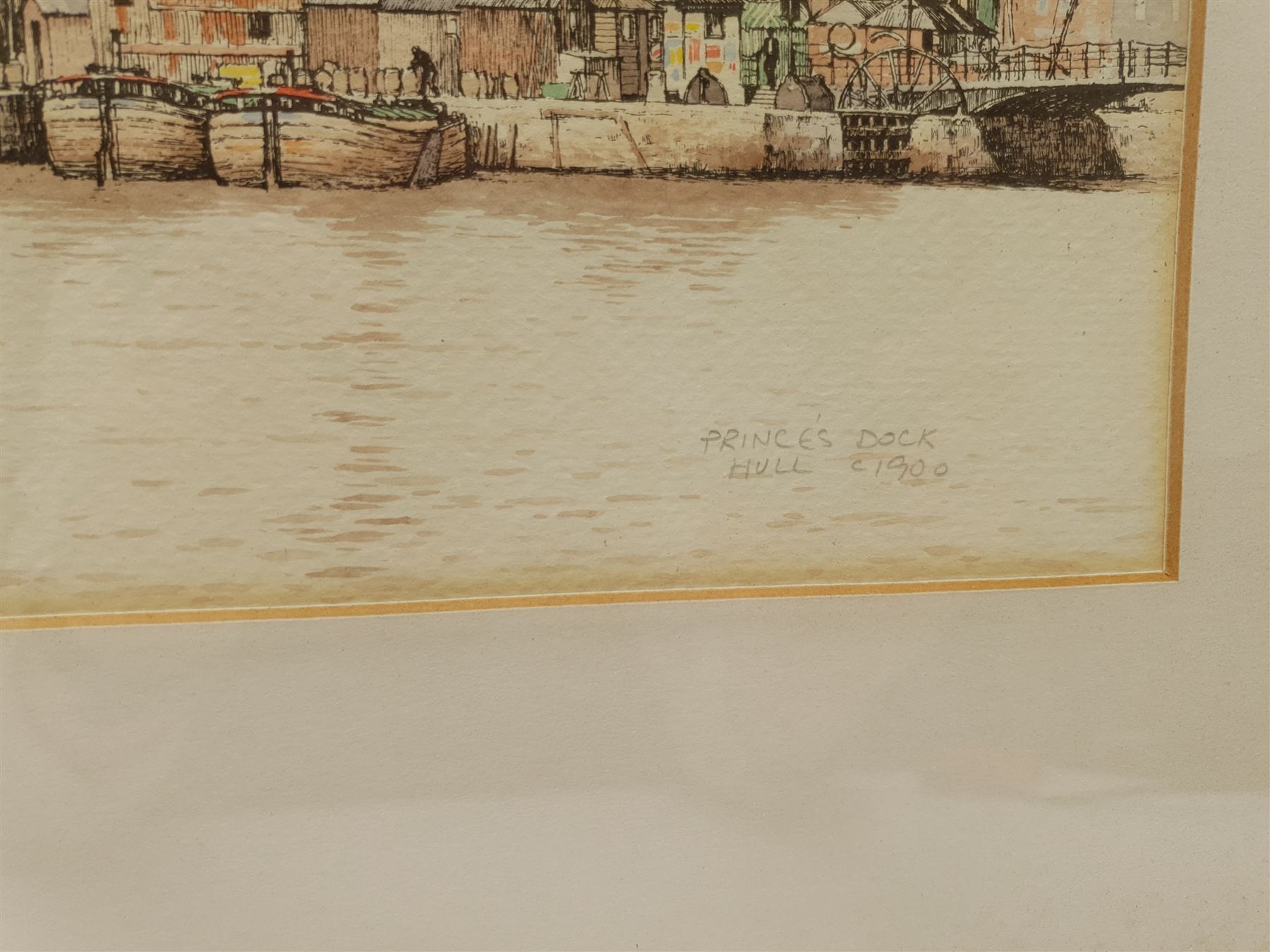 Roger Davies (British 1945-): 'Prince's Dock Hull c.1900' and Boats at Sea, three overpainted prints signed in pencil 23cm x 30cm (3)