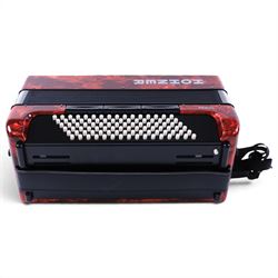 Hohner Bravo III accordion, with 96 bass buttons, pearlescent red case, with Hohner soft carry case and a Microvox microphone
