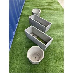 Pair of composite stone rectangular troughs and two small planters (4) - THIS LOT IS TO BE COLLECTED BY APPOINTMENT FROM DUGGLEBY STORAGE, GREAT HILL, EASTFIELD, SCARBOROUGH, YO11 3TX