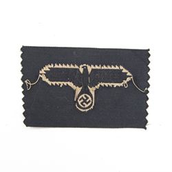 Third Reich SS field cap insignia, machine-woven SS Eagle, on black rectangle, H5cm, L7cm 