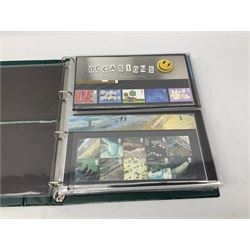 Queen Elizabeth II mint decimal stamps, mostly in presentation packs, face value of usable postage approximately 250 GBP, housed in two ring binder folders