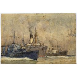 William J Mann (Scarborough mid 20th century): Steam Trawlers by the Fish Quay Scarborough, watercolour signed and dated '49, with a study of shipping verso 30cm x 45cm
Notes: Mann was a member of the Fylingdales Group of Artists and lived in Newby, Scarborough.