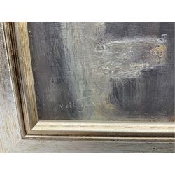 Neil Tyler (British 1945-): 'East Coast Trawler' in Scarborough Harbour, oil on board signed, titled on label verso 40cm x 50cm