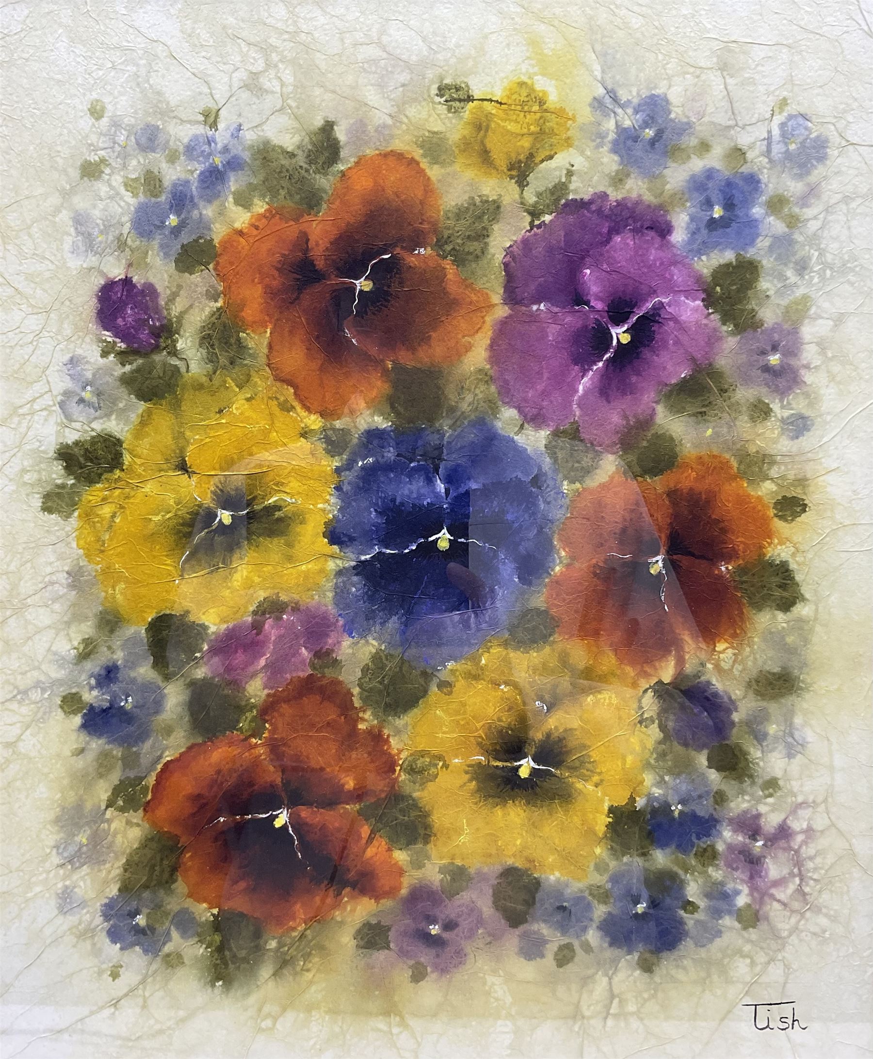 Patricia 'Tish' Moss (British 20th century): 'Giant Pansies', watercolour signed 43cm x 35cm