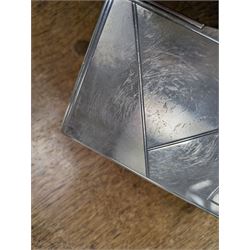 1930s silver mounted cigarette box, of rectangular form, with engine turned decoration and engraved cartouche to hinged lid, opening to reveal a softwood interior, hallmarked London 1930, maker's mark worn and indistinct