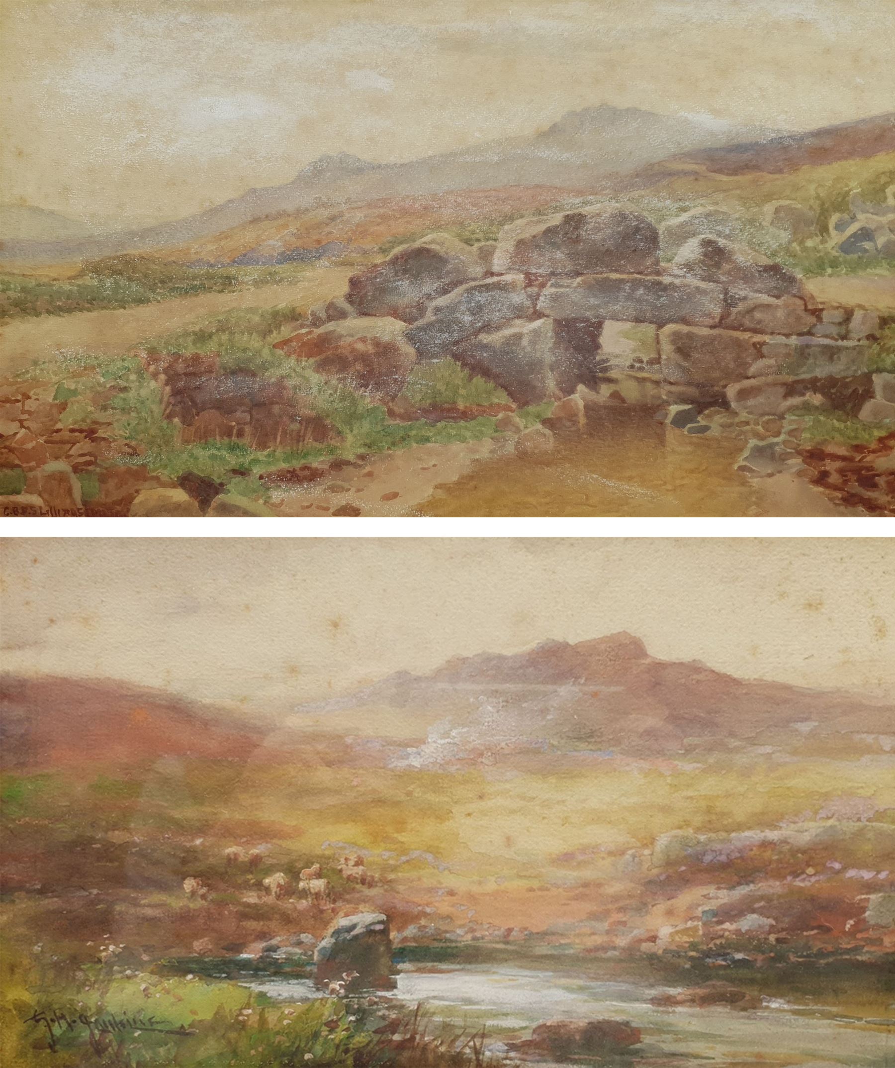 George Brooks Percy Lillington (British 1850-1932): Stone Bridge Dartmoor, watercolour signed 30cm x 50cm; George Henry Jenkins (British 1838-1914): Sheep on Dartmoor, watercolour signed 17cm x 28cm (2)