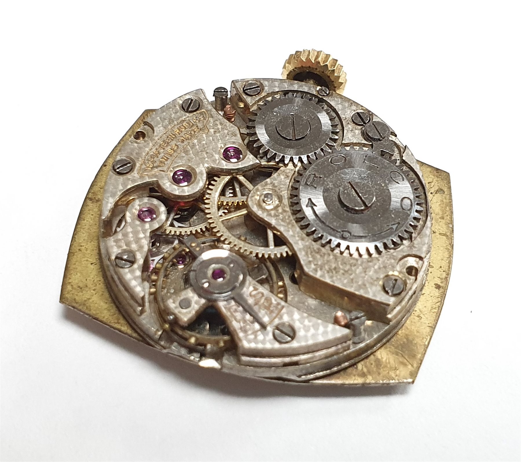 Rolco Rolex 9ct gold gentleman's rectangular wristwatch, Glasgow import marks 1928, Poinçon de Maître hammerhead, number 136, back case stamped 114279 915