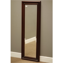  Moulded mahogany framed rectangular wall mirror with bevelled glass, 45cm x 132cm  