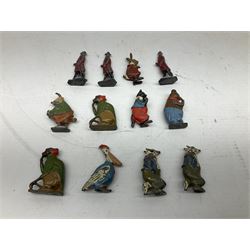 Collection of twenty-two Britains Cadbury's Cococubs play worn lead painted figures to include Mr Pie Porker, Mrs Pie Porker, Tiny Tusks, Captain Kangaroo, Granny Owl and others, Britains Snow White and Doc lead figures and other painted lead figures (30)