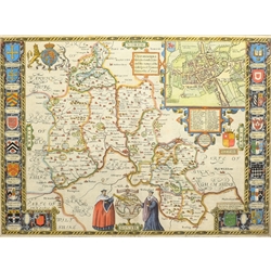 John Speed (British 1552-1629): 'Oxfordshire described with ye Citie and the Armes of the Colledges of yt famous University [sic]', engraved map with later hand-colouring pub. John Sudbury & George Humble, London 1605 [c.1610]  40cm x 53cm