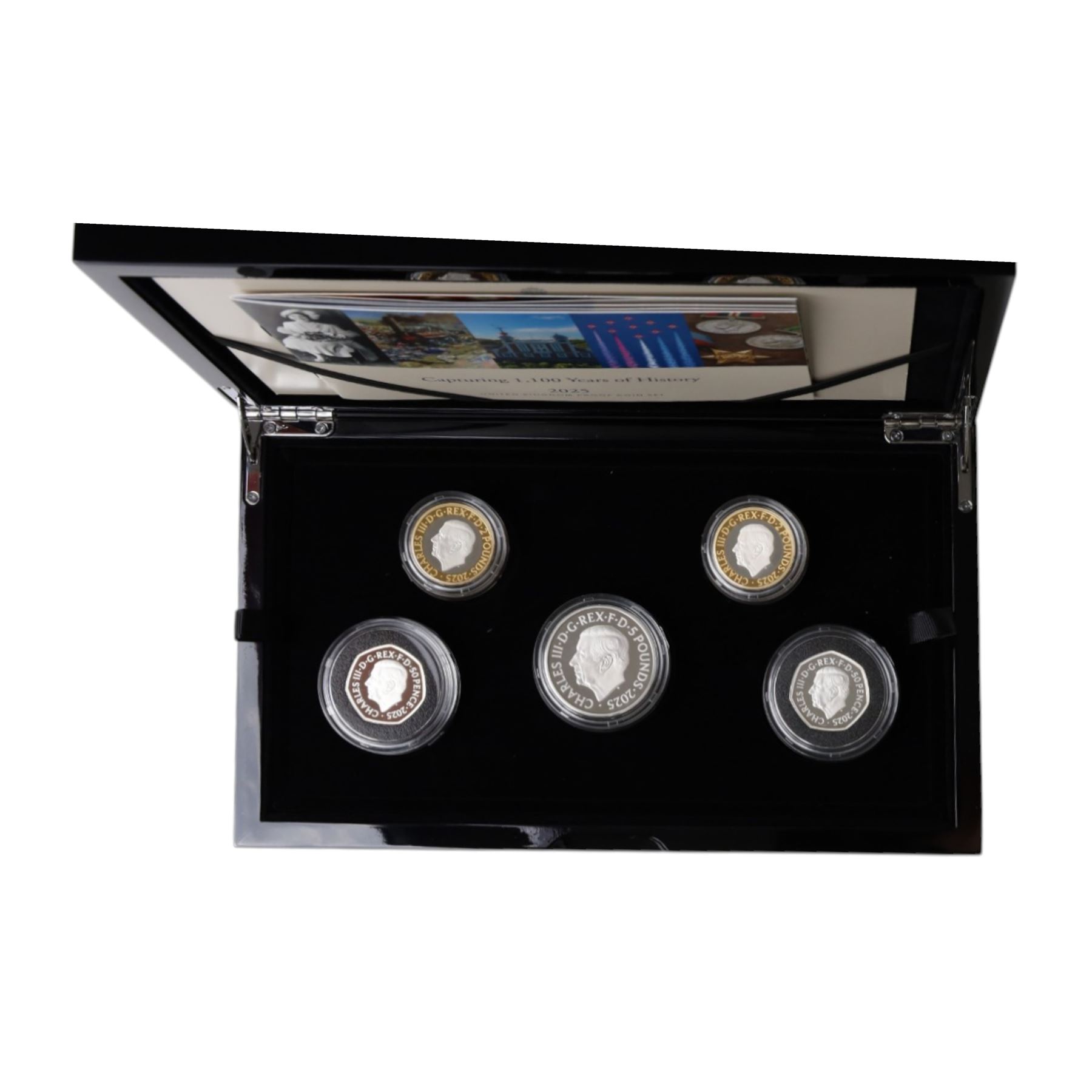 The Royal Mint United Kingdom 2025 silver proof piedfort commemorative five coin set, from an edition of 300, cased and boxed with certificate
