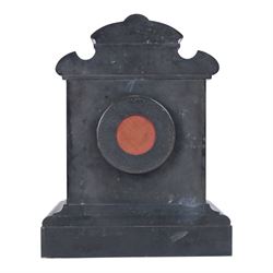 John Cundill Arundel of York eight-day marble-cased mantle clock, with black slate dial and gilt roman numerals, a shaped pediment and recessed marble pillars, H42cm