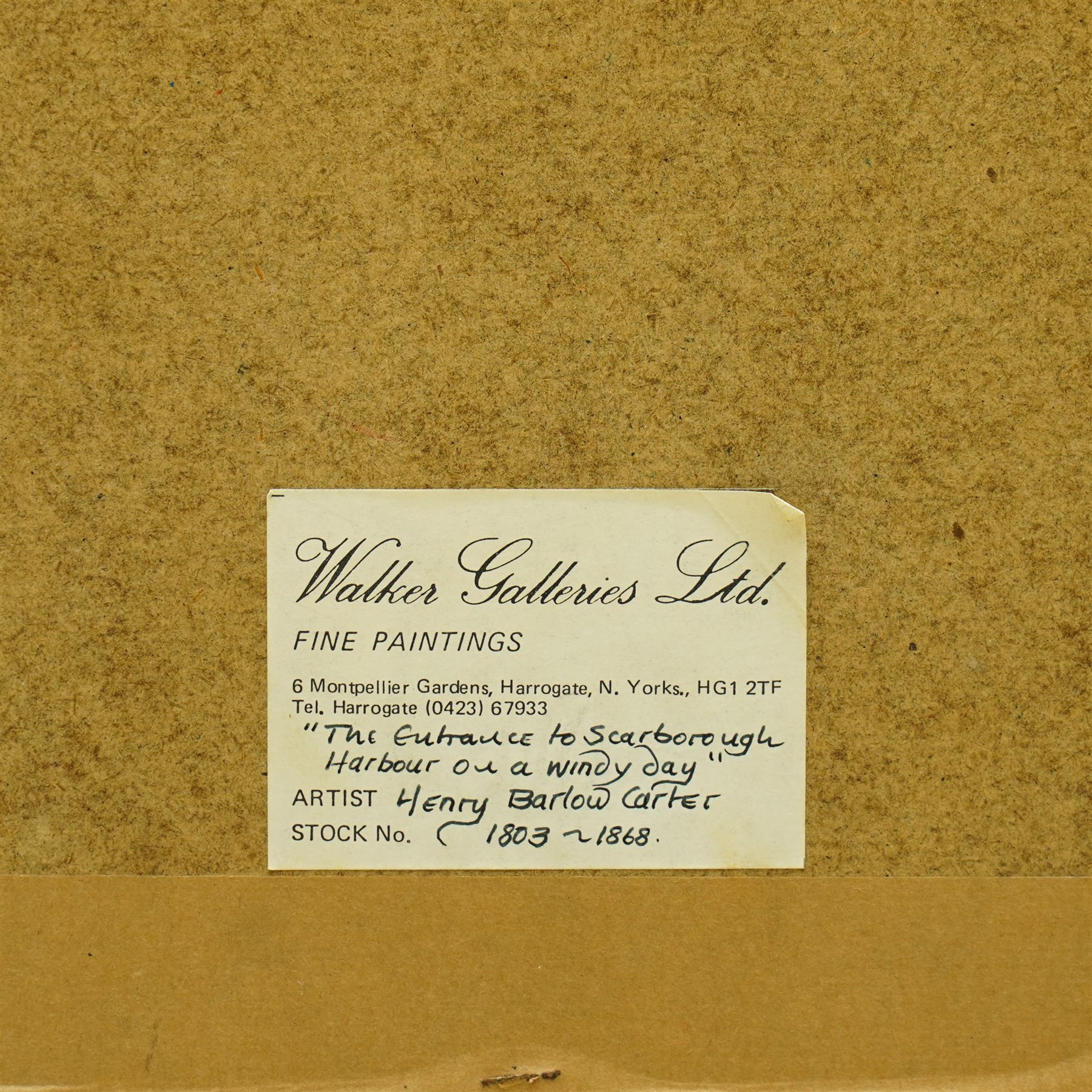 Henry Barlow Carter (British 1804-1868): 'The Entrance to Scarborough Harbour on a Windy Day', watercolour unsigned, attributed and titled on gallery label verso 16cm x 23cm
Provenance: with Walker Galleries, Harrogate, label verso