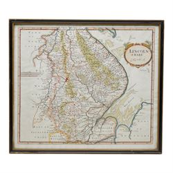 Robert Morden (British c.1650-1703): 'Lincolnshire', 17th/18th century engraved map with hand-colouring 38cm x 43cm