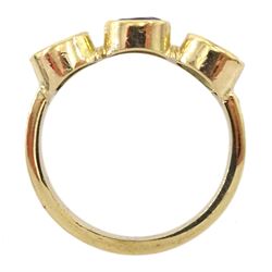 9ct gold three stone oval iolite ring