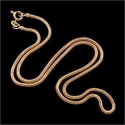 9ct gold snake link chain necklace, London import mark 1977
