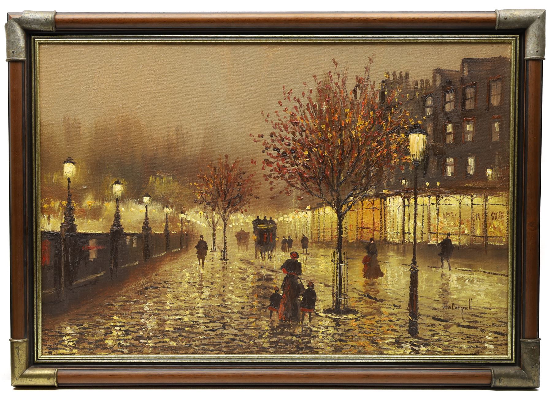 John Bampfield (British 1947-): Autumnal Evening on a Paris Street, oil on canvas signed 50cm x 75cm