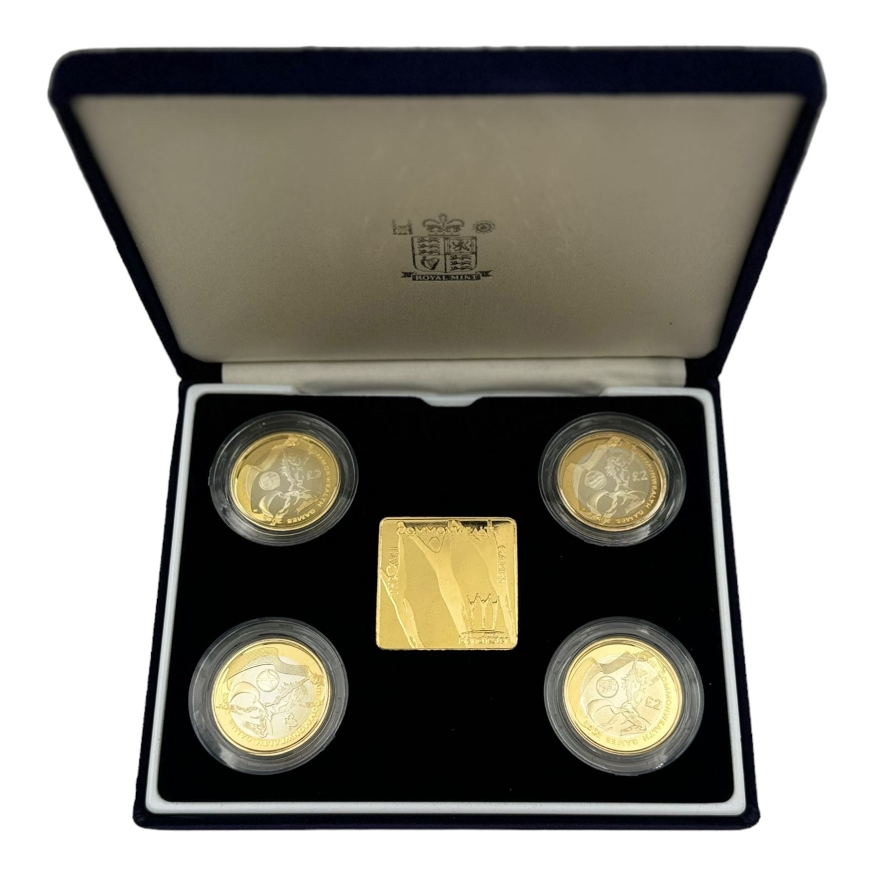 The Royal Mint Queen Elizabeth II 2002 Manchester Commonwealth Games silver proof four two-pound coin set, cased with certificate