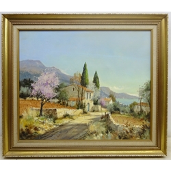 Rein Sievers (Dutch 1929-): Mediterranean Coastal Houses, oil on canvas signed 49cm x 59cm 
Provenance: purchased from Harrods in 1981