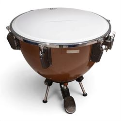 Pair of Adams Universal fibreglass pedal timpani, 29in and 26in, with Remo heads and tuning gauges, with mushroom covers