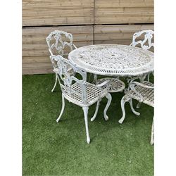 Victorian style cast aluminium white painted garden table and four chairs - THIS LOT IS TO BE COLLECTED BY APPOINTMENT FROM DUGGLEBY STORAGE, GREAT HILL, EASTFIELD, SCARBOROUGH, YO11 3TX