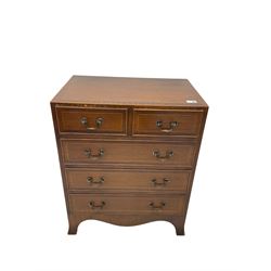 Georgian design inlaid mahogany chest, fitted with two short and three long drawers, shaped apron and splayed bracket feet