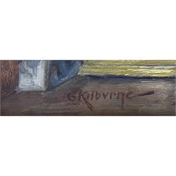 George Goodwin Kilburne (British 1839-1924): Warming the Lady's Coat, oil on mahogany panel signed 24.5cm x 34.5cm
