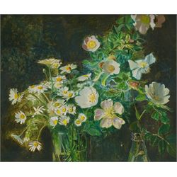 John Stanton Ward (British 1917-2001): Still Life of 'Dog Row and Daisies', oil on board s...