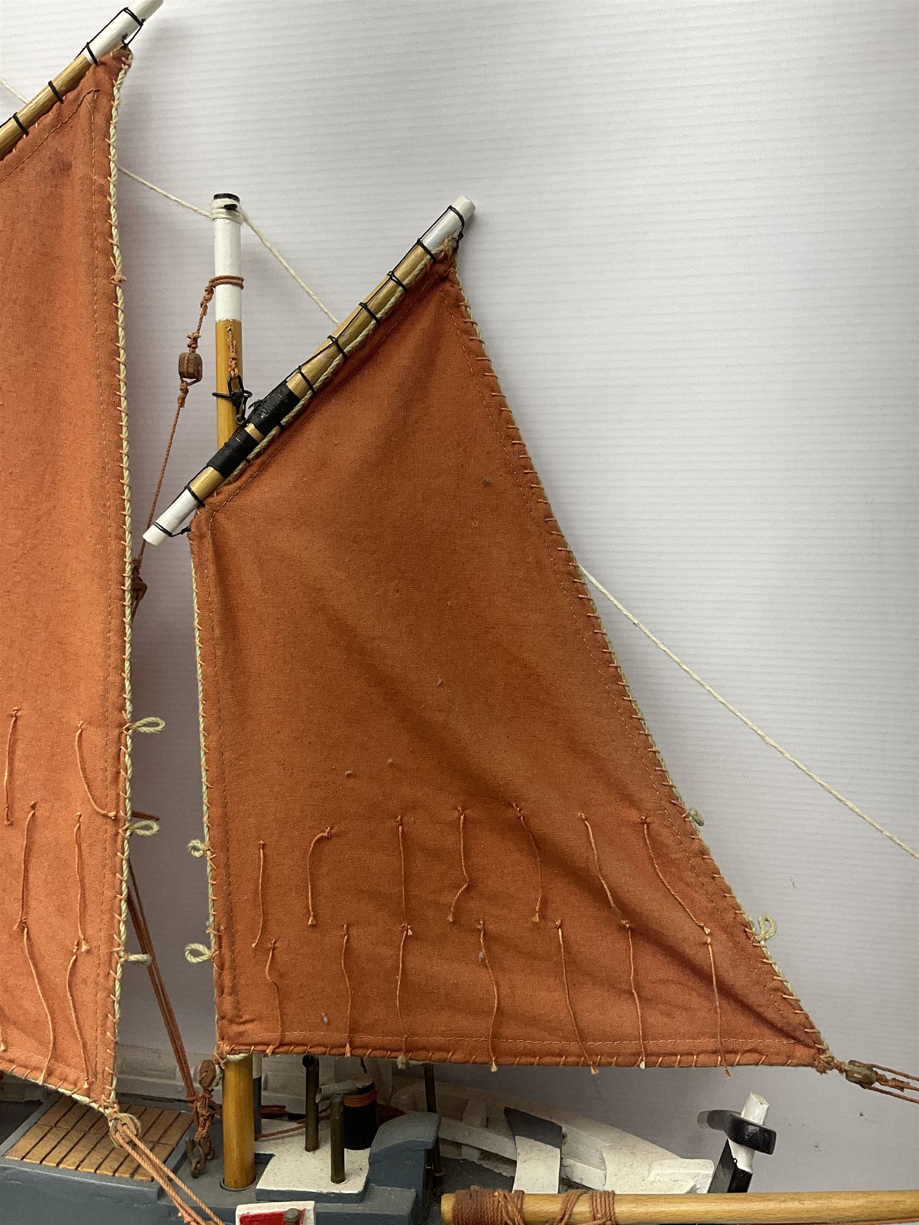 Wooden model of the Peterhead Herring Fishing Boat, Love Divine, PD404. on stand together with Wick Herring Fishing Boat, Galilee WK.1. on stand, L105cm, H64cm