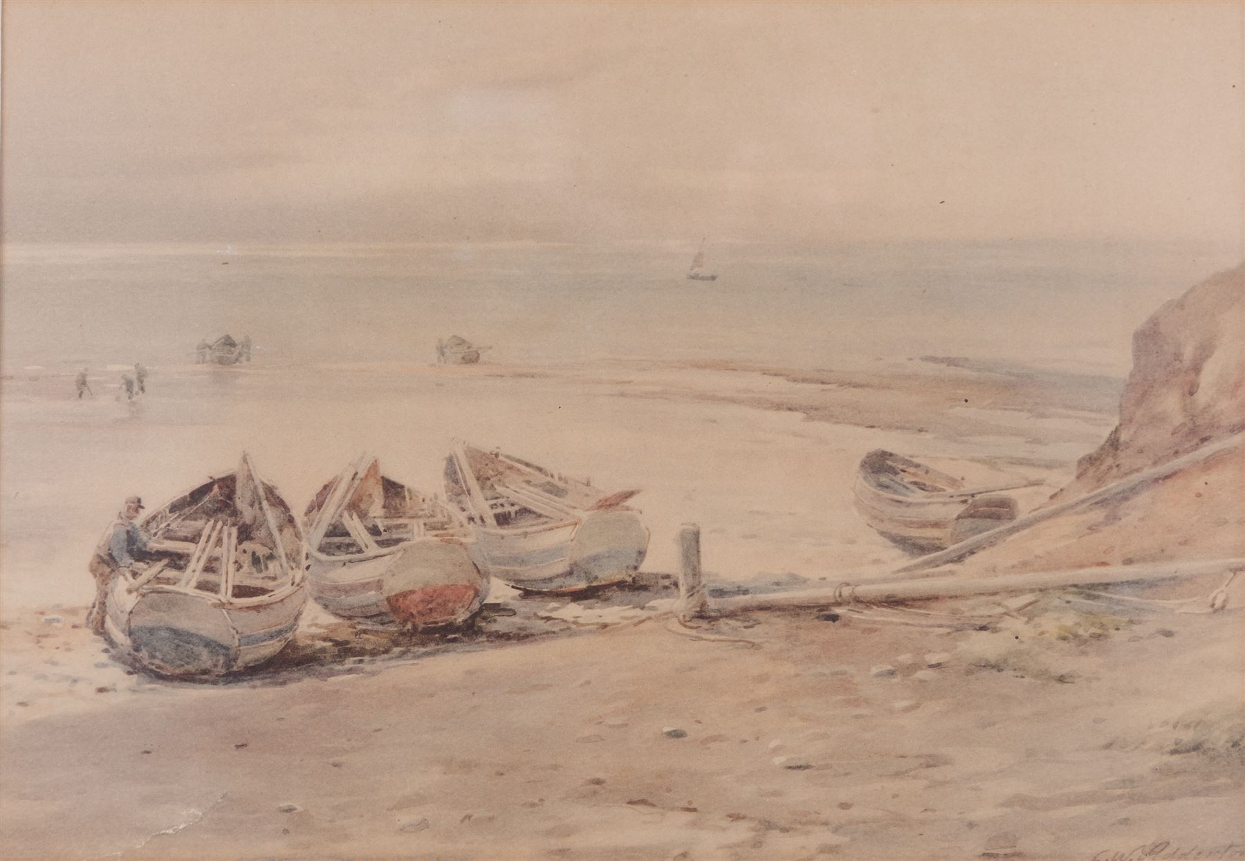 Charles William Adderton (British 1866-1944): Preparing the Boats, watercolour signed 23cm x 33cm 