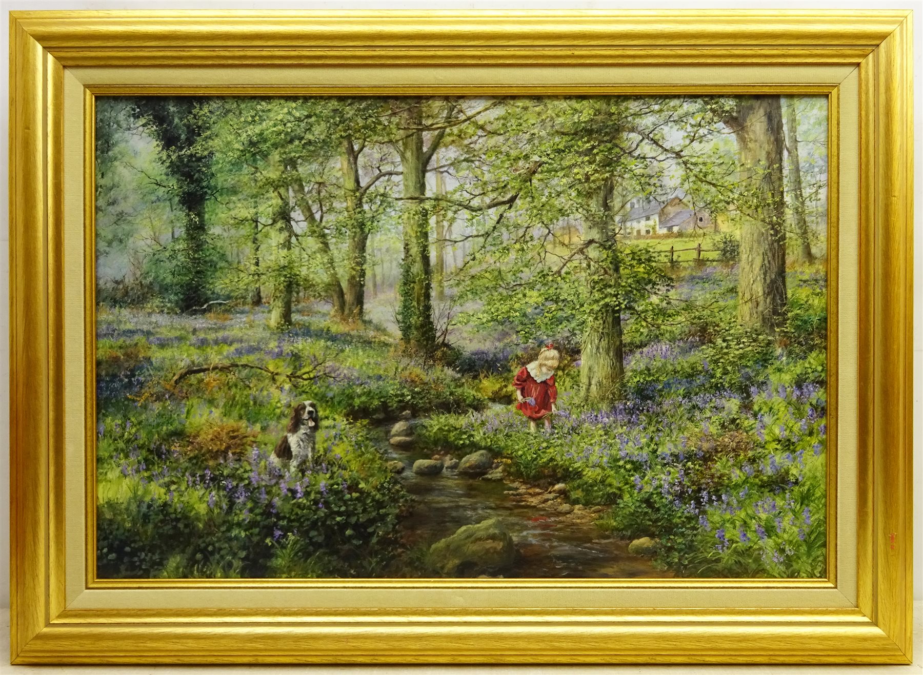 William (Bill) R Makinson (British Contemporary): 'Jodie and Bluebells', oil on canvas signed, titled verso 49cm x 75cm  