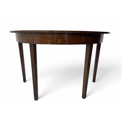 19th century mahogany demi-lune side table, semi-circular top with boxwood string inlay, raised on tapered and fluted supports