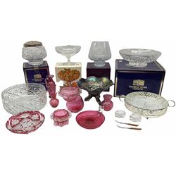 Group of glassware, to include boxed Thomas Webb Crystal footed dish, boxed Thomas Webb Crystal rose bowl, boxed Dartington comport, boxed Caithness glass, Carnival glass footed bowl, assorted cranberry glass, etc., in two boxes