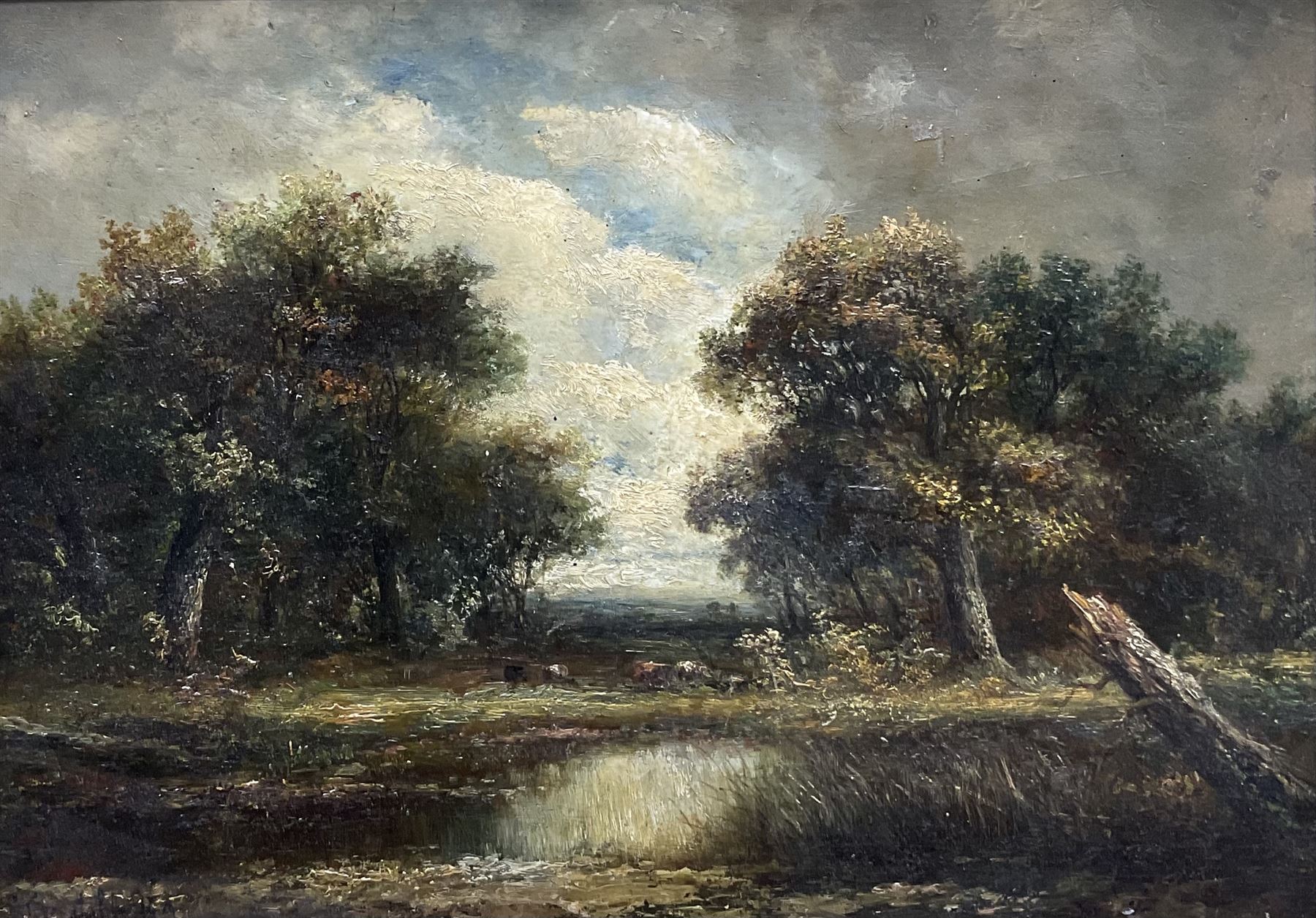 Follower of John Constable RA (British 1776-1837): Wooded Landscape with Cattle, early 19th century oil on panel bears later signature 31cm x 44cm