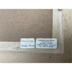 Barbara Whitmore (Whitby 20th century): 'Springtime - Forge Valley', oil on board signed, titled verso 12cm x 15cm