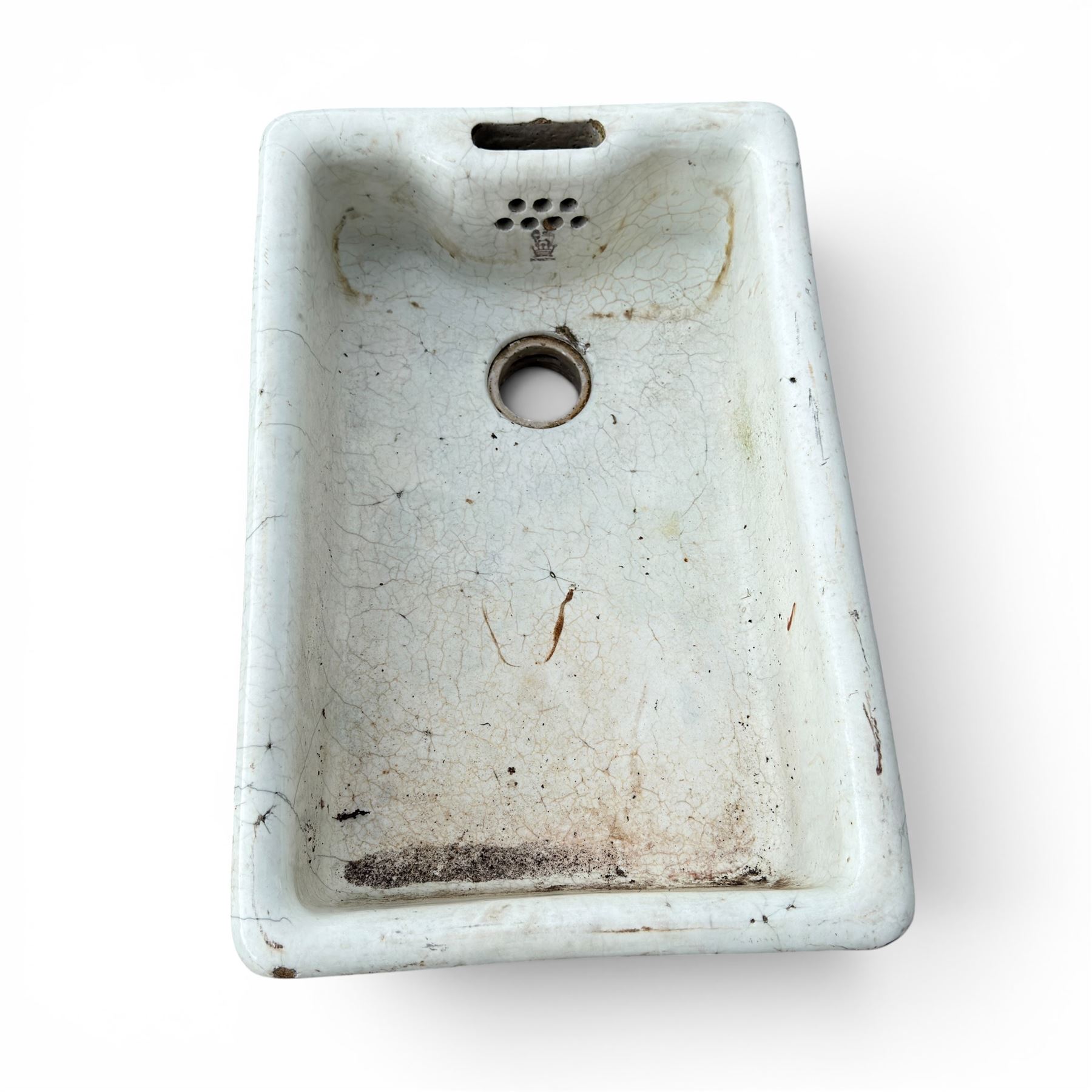 19th century porcelain Belfast sink, raised on two fluted ceramic end supports