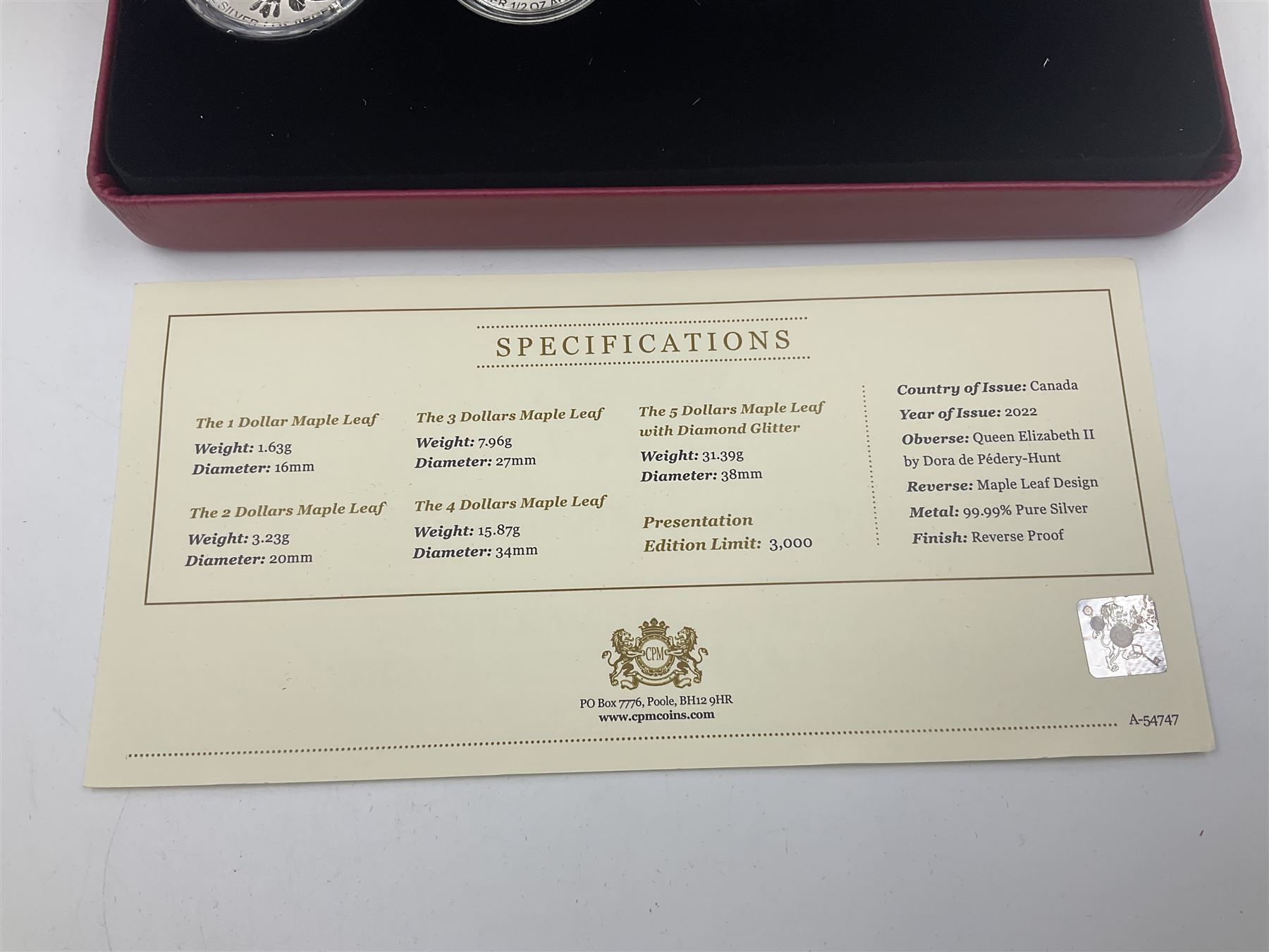 Royal Canadian Mint 2022 'Maple Leaf' fine silver five coin fractional set, cased with certificate