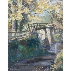 Michelle Saunders (British 1963-): The Footbridge at Grosmont near Whitby, oil on board signed 29cm x 23cm
