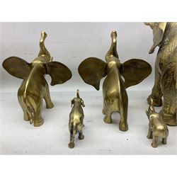 Group of five brass elephants 