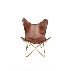 Leather sling chair, gold metal frame