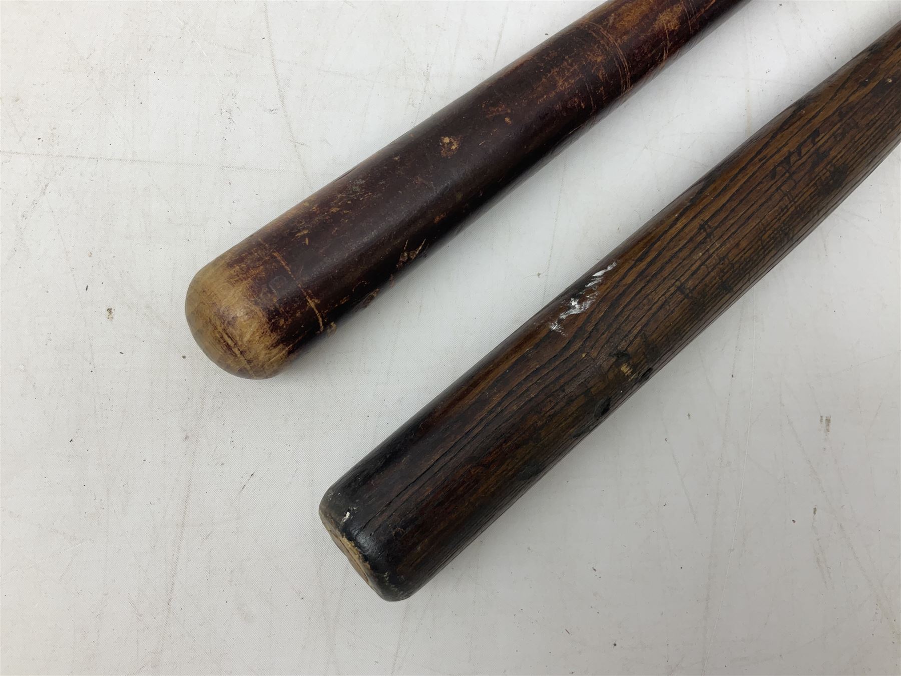 Victorian painted turned wood police truncheon by Field, dated 1851 painted in polychrome with the arms of Blackburn, including crest flanked by the date 18/51 and circumscribed BLACKBURN BOROUGH POLICE, stamped 'FIELD 233 HOLBORN'. L40.5cm. Auctioneer's Note: The borough of Blackburn received its Charter of Incorporation on 28 August 1851; together with two other unmarked turned wooden truncheons (3)