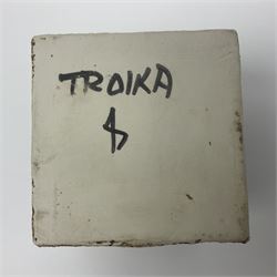Troika square vase with incised geometric decoration, with painted marks beneath, H17cm