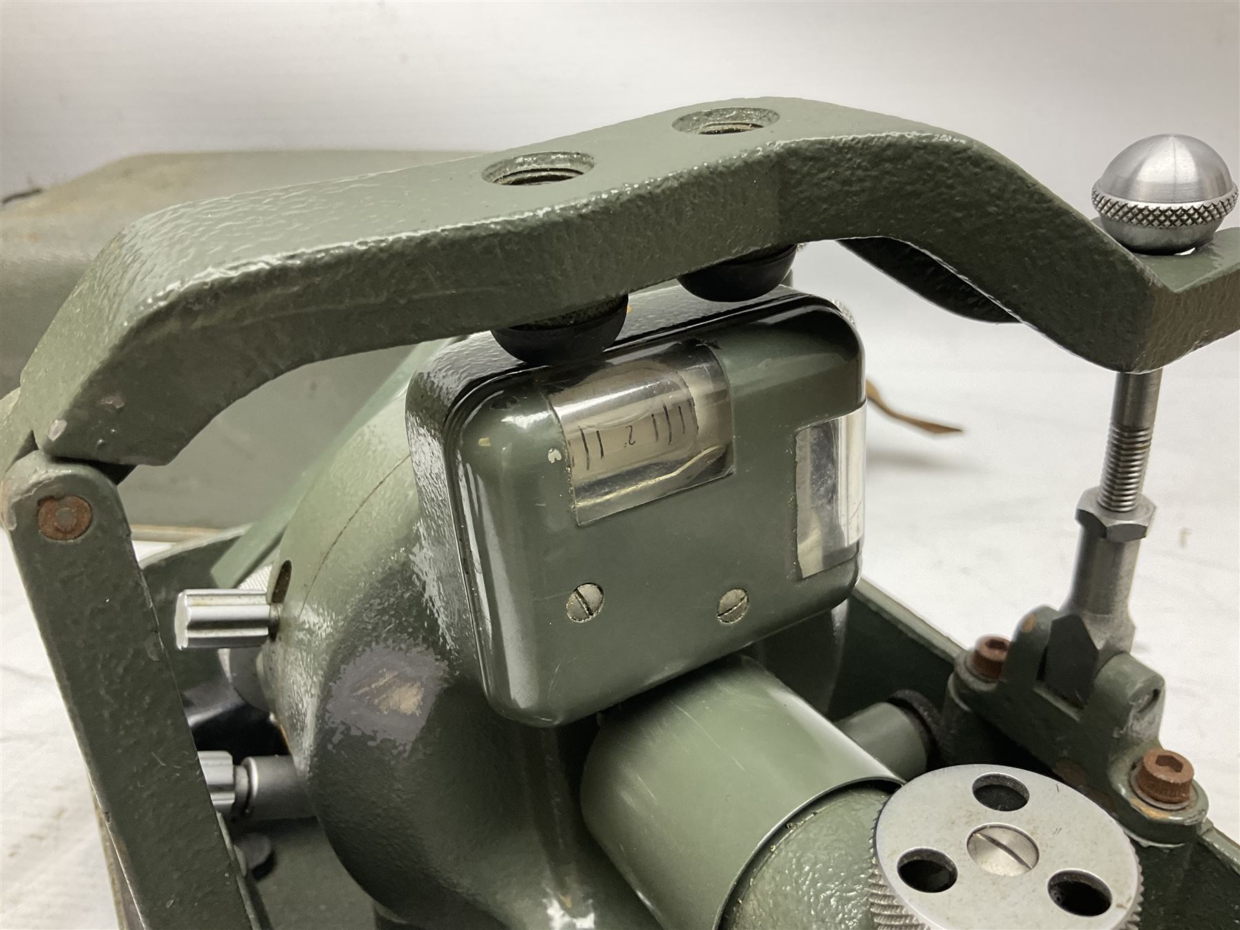 Swiss Kern K1-RA engineer's self-reducing tachymeter theodolite, serial no.197914, with metal cover; Hilger & Watts Ltd. theodolite, serial no.114671, with tool set and metal over; Cooke Troughton & Simms Ltd. tilting level, serial no.SO377O3; uncased; and mahogany hinged  measuring staff (4)