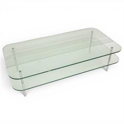 Contemporary glass coffee table with chrome supports