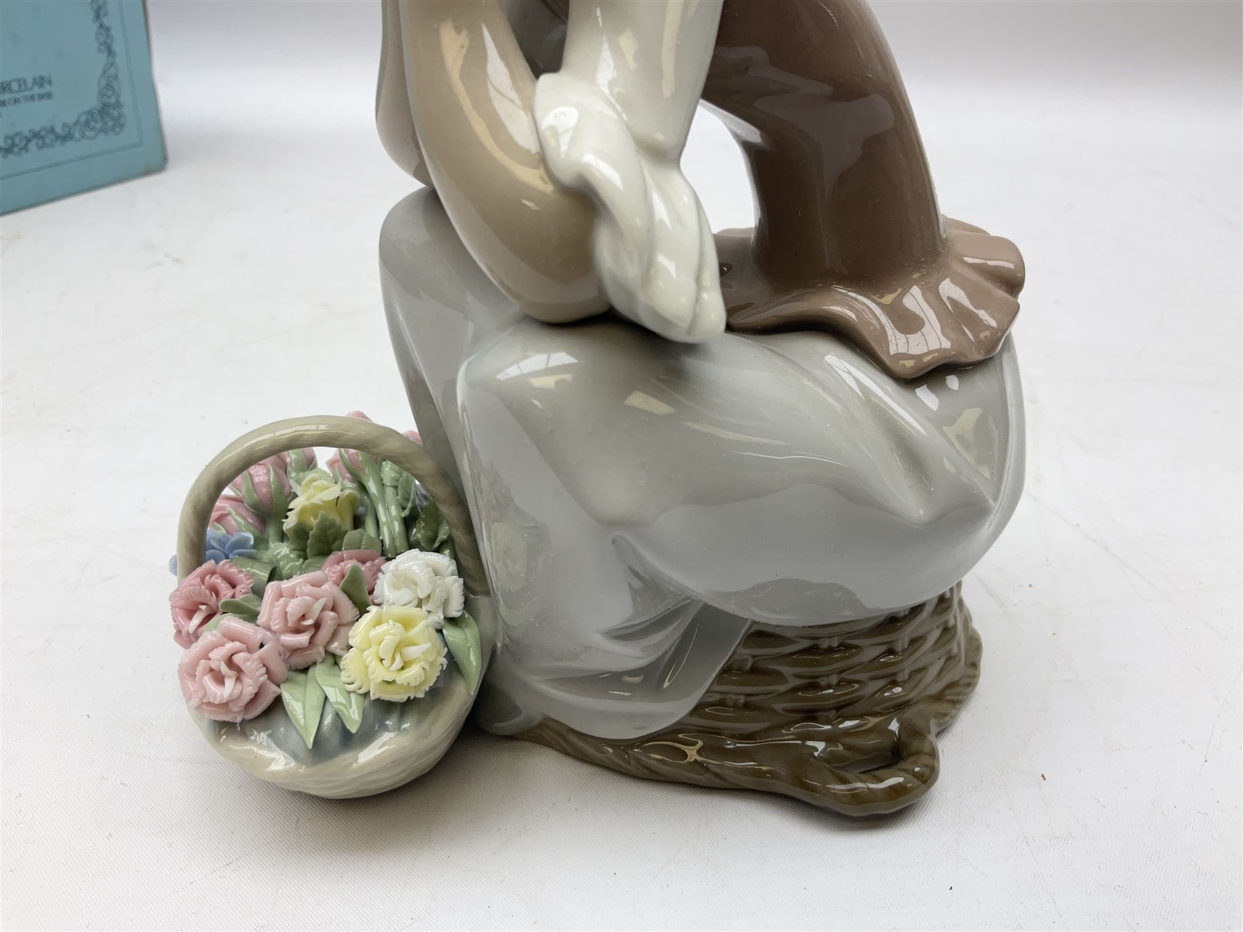 Three Lladro figures, comprising Pondering, no 5173, Nostalgia, no 5071 and Nature's Bounty, no 1417, all with original boxes, largest example H27cm