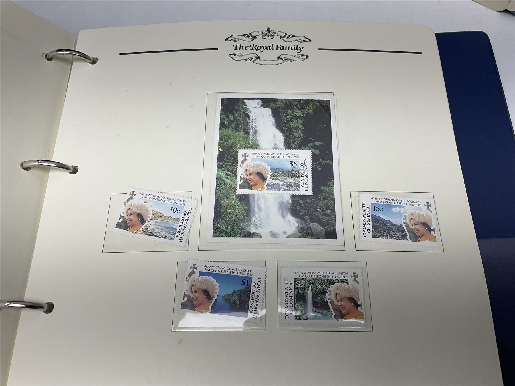 Commemorative stamps mostly relating to the Royal Family and Royal events, including Grenadines of St Vincent, Cayman Islands, Sierra Leone etc, housed in five 'The Royal Family' ring binder albums