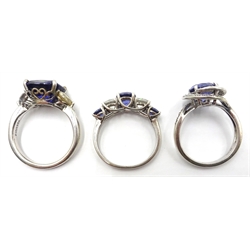  Three silver blue stone dress rings stamped 925  