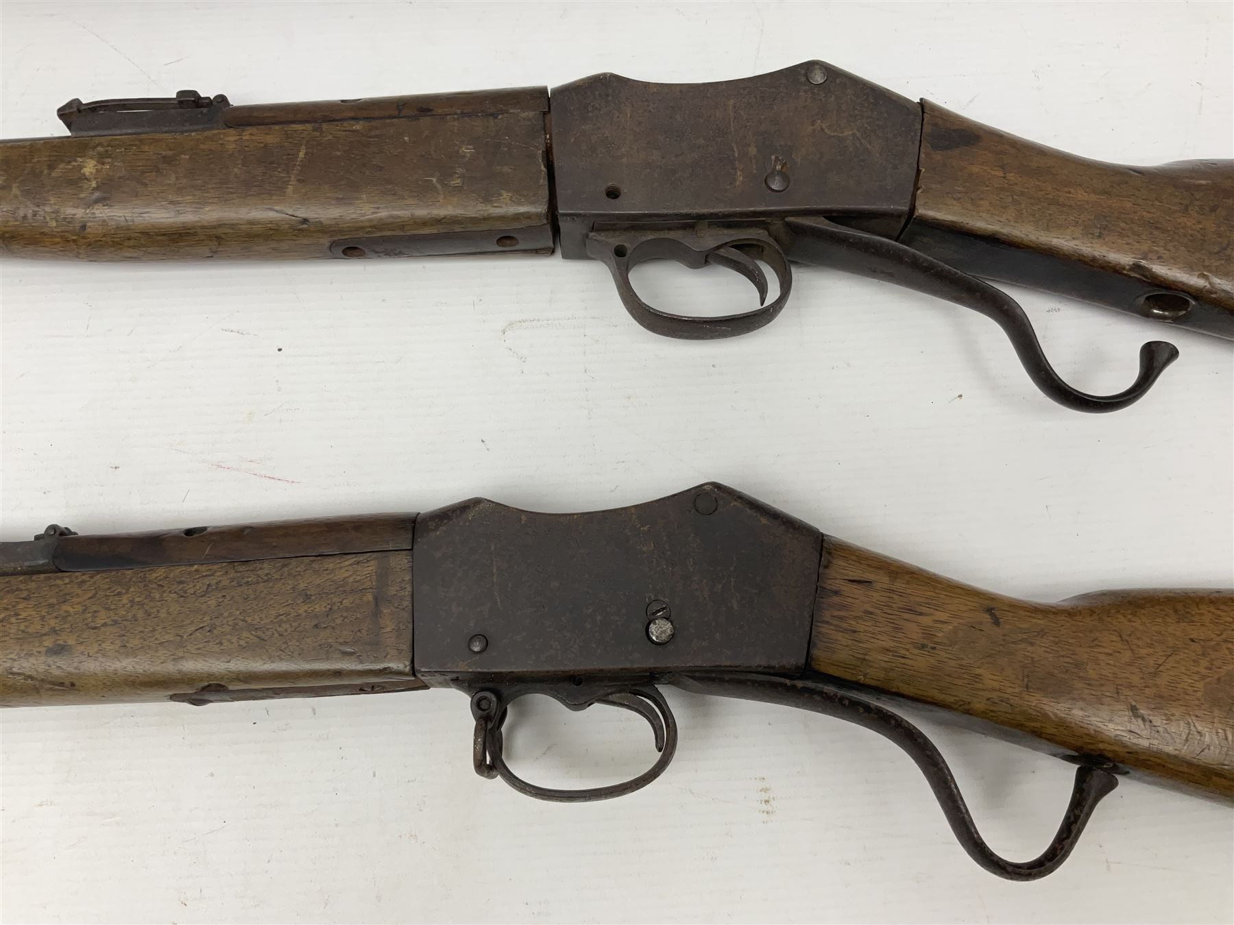 RFD ONLY AS NOT NITRO OR BLACK POWDER PROOFED - two late 19th century Martini Henry .303 carbines in poor condition for spares or repair, no visible numbers (2)