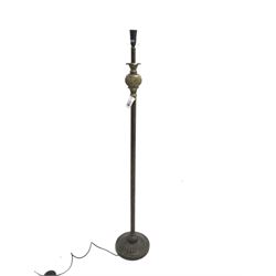 Gilt and bronzed standard lamp with reeded column, H138cm