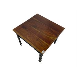 Hardwood and wrought metal coffee or occasional table